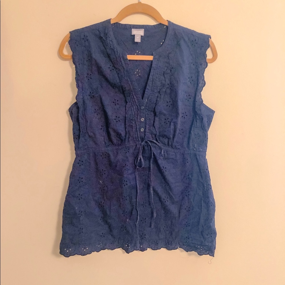 Navy blue eyelet blouse